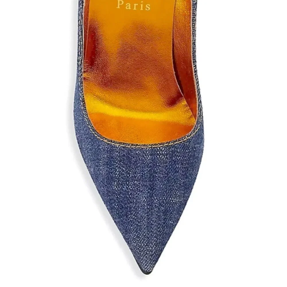 Christian Louboutin So Kate 120 leather pointed toe pumps Blue Denim Gold 36 - Picture 5 of 10